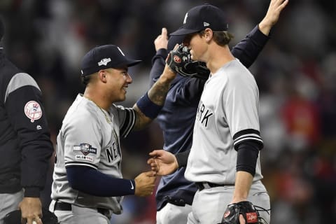 DJ LeMahieu and Gleyber Torres of the New York Yankees (Photo by Hannah Foslien/Getty Images)