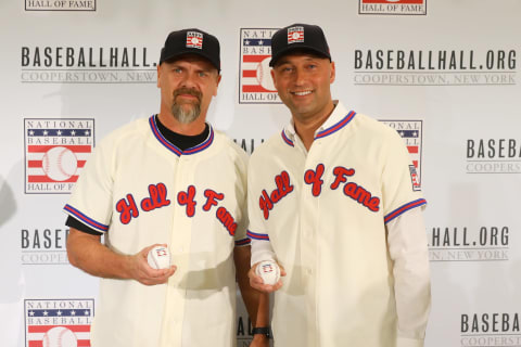 NEW YORK, NEW YORK – JANUARY 22: (L-R) Larry Walker and Derek Jeter pose for a photo after being elected into the National Baseball Hall of Fame Class of 2020 on January 22, 2020 at the St. Regis Hotel in New York City. The National Baseball Hall of Fame induction ceremony will be held on Sunday, July 26, 2020 in Cooperstown, NY. (Photo by Mike Stobe/Getty Images)