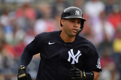 TAMPA, FLORIDA - FEBRUARY 26: Gary Sanchez #24 of the New York Yankees at bat during the spring training game against the Washington Nationals at Steinbrenner Field on February 26, 2020 in Tampa, Florida. (Photo by Mark Brown/Getty Images)