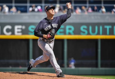 VENICE, FLORIDA – FEBRUARY 28: Tyler Lyons #58 of the New York Yankees delivers a pitch in the fifth inning during the spring training game against the Atlanta Braves at Cool Today Park on February 28, 2020 in Venice, Florida. (Photo by Mark Brown/Getty Images)