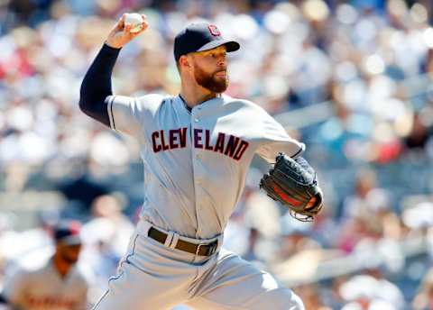 NEW YORK, NY – AUGUST 09: Corey Kluber #28 of the Cleveland Indians pitches in the first inning against the New York Yankees at Yankee Stadium on August 9, 2014 in the Bronx borough of New York City. (Photo by Jim McIsaac/Getty Images)