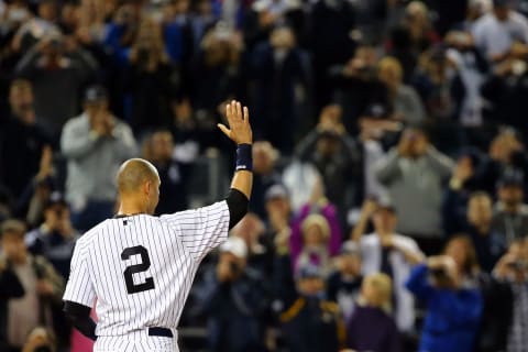 NEW YORK, NY – SEPTEMBER 25: Derek Jeter #2 of the New York Yankees gestures to the fans after a game winning RBI hit in the ninth inning against the Baltimore Orioles in his last game ever at Yankee Stadium on September 25, 2014 in the Bronx borough of New York City. (Photo by Al Bello/Getty Images)