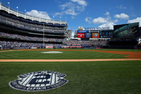 NEW YORK, NY – SEPTEMBER 07: A logo commemorating the career of Derek Jeter