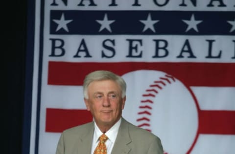 COOPERSTOWN, NY – JULY 31: Hall of Famer Phil Niekro attends the Baseball Hall of Fame Induction ceremony on July 31, 2005, at the Clark Sports Complex in Cooperstown, New York. (Photo by Ezra Shaw/Getty Images)