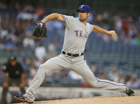 NEW YORK, NY – JUNE 28: Pitcher Cole Hamels #35 of the Texas Rangers delivers a pitch against the New York Yankees during a game at Yankee Stadium on June 28, 2016 in the Bronx borough of New York City. (Photo by Rich Schultz/Getty Images)