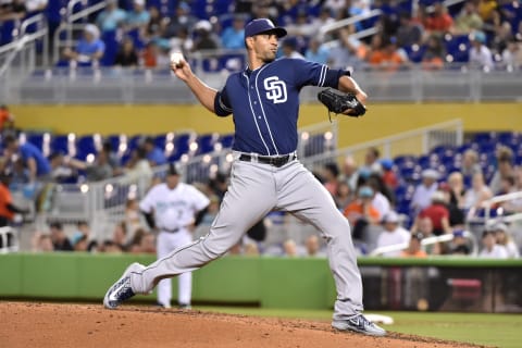 MIAMI, FL – JUNE 9: Tyson Ross #38 of the San Diego Padres throws a pitch during the second inning against the Miami Marlins at Marlins Park on June 9, 2018 in Miami, Florida. (Photo by Eric Espada/Getty Images)