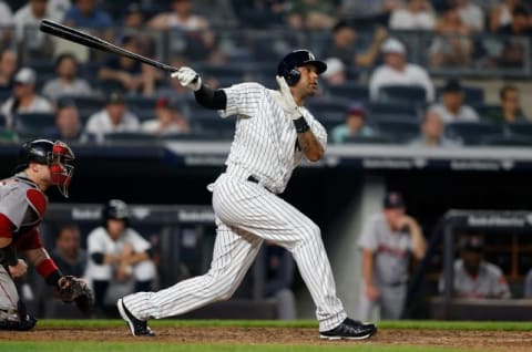 NEW YORK, NY – JULY 01: Aaron Hicks #31 of the New York Yankees follows through on his eighth inning home run, his third of the game, against the Boston Red Sox at Yankee Stadium on July 1, 2018 in the Bronx borough of New York City. (Photo by Jim McIsaac/Getty Images)