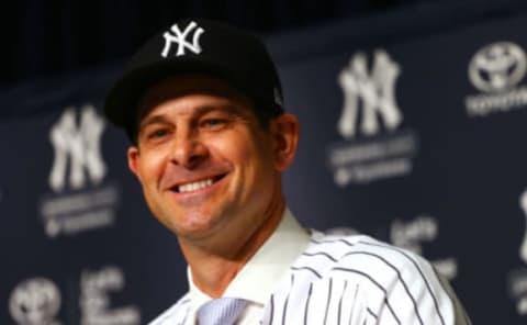 NEW YORK, NY – DECEMBER 06: Aaron Boone speaks to the media after being introduced as manager of the New York Yankees at Yankee Stadium on December 6, 2017 in the Bronx borough of New York City. (Photo by Mike Stobe/Getty Images)