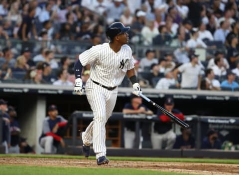 NEW YORK, NY – JUNE 29: Miguel Andujar #41 of the New York Yankees hits a two run home run against the Boston Red Sox in the fourth inning during their game at Yankee Stadium on June 29, 2018 in New York City. (Photo by Al Bello/Getty Images)