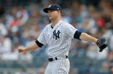 NEW YORK, NY – AUGUST 12: Sonny Gray #55 of the New York Yankees in action against the Texas Rangers at Yankee Stadium on August 12, 2018 in the Bronx borough of New York City. The Yankees defeated the Rangers 7-2. (Photo by Jim McIsaac/Getty Images)