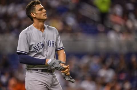 MIAMI, FL – AUGUST 22: A detailed view of the Franklin batting gloves worn by Greg Bird #33 of the New York Yankees during the game against the Miami Marlins at Marlins Park on August 22, 2018 in Miami, Florida. (Photo by Mark Brown/Getty Images)