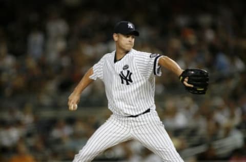 BRONX, NY – AUGUST 6: Kerry Wood #39 of the New York Yankees pitches during the game against the Boston Red Sox at Yankee Stadium on August 6, 2010 in the Bronx borough of New York City. The Red Sox defeated the Yankees 6-3. (Photo by Rob Leiter/MLB Photos via Getty Images)