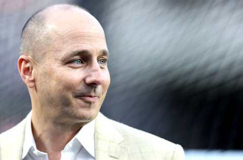 NEW YORK, NEW YORK - OCTOBER 03: : General Manager of the New York Yankees Brian Cashman looks on prior to the American League Wild Card Game between the Oakland Athletics and the New York Yankees at Yankee Stadium on October 03, 2018 in the Bronx borough of New York City. (Photo by Elsa/Getty Images)