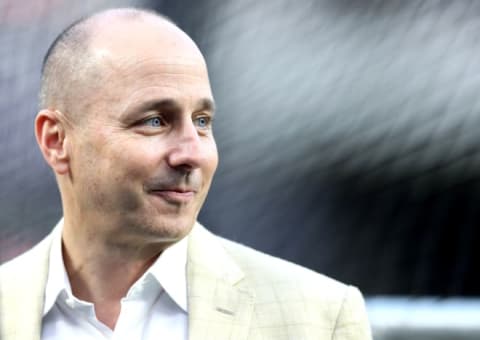 NEW YORK, NEW YORK – OCTOBER 03: : General Manager of the New York Yankees Brian Cashman looks on prior to the American League Wild Card Game between the Oakland Athletics and the New York Yankees at Yankee Stadium on October 03, 2018 in the Bronx borough of New York City. (Photo by Elsa/Getty Images)