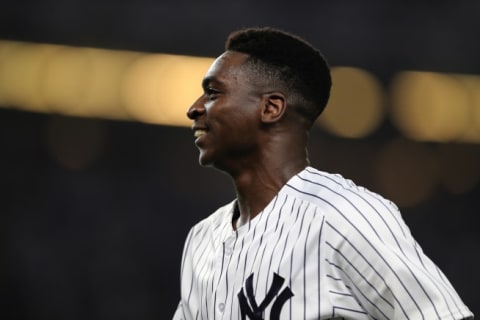 NEW YORK, NEW YORK – OCTOBER 08: Didi Gregorius #18 of the New York Yankees reacts against the Boston Red Sox during the second inning in Game Three of the American League Division Series at Yankee Stadium on October 08, 2018 in the Bronx borough of New York City. (Photo by Elsa/Getty Images)