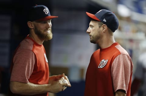 Stephen Strasburg and Max Scherzer of the Washington Nationals. (Photo by Michael Reaves/Getty Images)