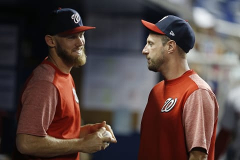 Stephen Strasburg and Max Scherzer of the Washington Nationals. (Photo by Michael Reaves/Getty Images)