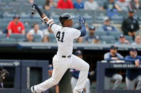 NEW YORK, NEW YORK - MAY 04: Miguel Andujar #41 of the New York Yankees in action against the Minnesota Twins at Yankee Stadium on May 04, 2019 in the Bronx borough of New York City. The Twins defeated the Yankees 7-3. (Photo by Jim McIsaac/Getty Images)