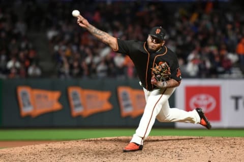 SAN FRANCISCO, CALIFORNIA – MAY 11: Reyes Moronta #54 of the San Francisco Giants throws a pitch against the Cincinnati Reds during their MLB game at Oracle Park on May 11, 2019 in San Francisco, California. (Photo by Robert Reiners/Getty Images)