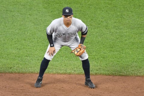 Thairo Estrada #30 of the New York Yankees (Photo by Mitchell Layton/Getty Images)