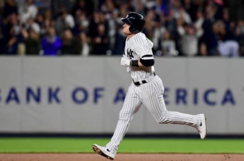 NEW YORK, NEW YORK – SEPTEMBER 19: Clint Frazier #77 of the New York Yankees runs the bases after hitting a home run in the eighth inning of their game against the Los Angeles Angels at Yankee Stadium on September 19, 2019 in the Bronx borough of New York City. (Photo by Emilee Chinn/Getty Images)