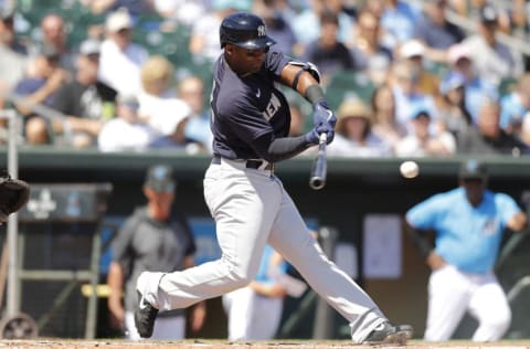 JUPITER, FLORIDA - MARCH 11: Miguel Andujar #41 of the New York Yankees at bat against the Miami Marlins during a Grapefruit League spring training at Roger Dean Stadium on March 11, 2020 in Jupiter, Florida. (Photo by Michael Reaves/Getty Images)