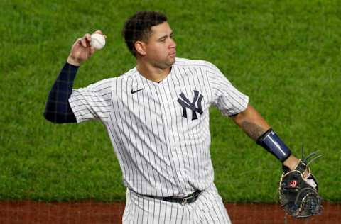 NEW YORK, NEW YORK - AUGUST 03: (NEW YORK DAILIES OUT) Gary Sanchez #24 of the New York Yankees in action against the Philadelphia Phillies at Yankee Stadium on August 03, 2020 in New York City. The Yankees defeated the Phillies 6-3. (Photo by Jim McIsaac/Getty Images)