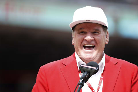 CINCINNATI, OH – JUNE 17: Former Cincinnati Reds great Pete Rose reacts during a statue dedication ceremony prior to a game against the Los Angeles Dodgers at Great American Ball Park on June 17, 2017 in Cincinnati, Ohio. The Dodgers defeated the Reds 10-2. (Photo by Joe Robbins/Getty Images)