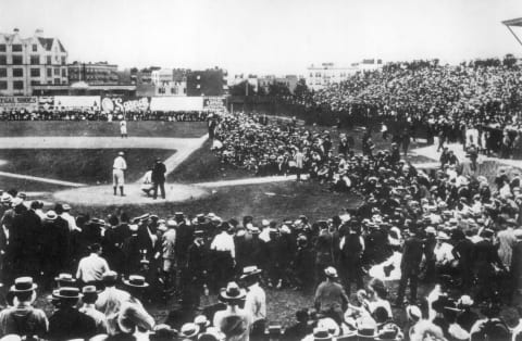 NEW YORK – C.1910. A game in progress is shown in Hilltop Park in New York where the New York Highlanders are playing around 1910. (Photo by Mark Rucker/Transcendental Graphics, Getty Images)