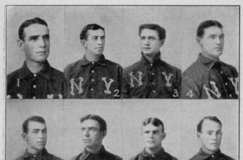 NEW YORK – 1904. The 1904 New York Highlanders Baseball Team appears in portraits in a collage in the 1905 Spalding Guide. Clark Griffith is in the top row, far left, Willie Keeler in the top row, second from left, and Jack Chesbro is the third row from the top, second from the right. (Photo by Mark Rucker/Transcendental Graphics, Getty Images)