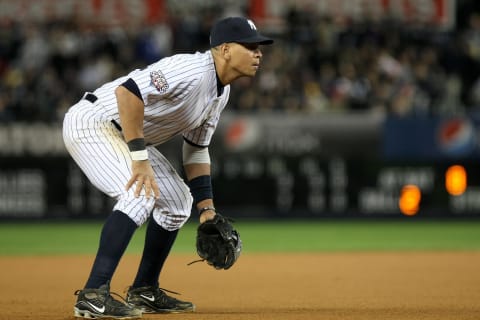 Third baseman Alex Rodriguez #13 of the New York Yankees (Photo by Nick Laham/Getty Images)