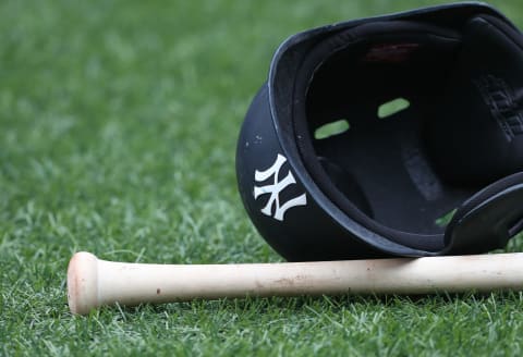 New York Yankees helmet – (Photo by Tom Szczerbowski/Getty Images) *** Local Caption ***