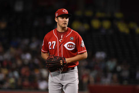 Trevor Bauer #27 of the Cincinnati Reds (Photo by Norm Hall/Getty Images)