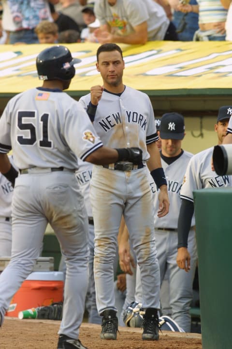 New York Yankees SS Derek Jeter during the 2001 ALDS (Photo By: Tom Hauck/Getty Images)