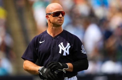 TAMPA, FL - MARCH 3: Brett Gardner #11 of the New York Yankees looks on during a spring training game against the Boston Red Sox at Steinbrenner Field on March 3, 2020 in Tampa, Florida. (Photo by Carmen Mandato/Getty Images)