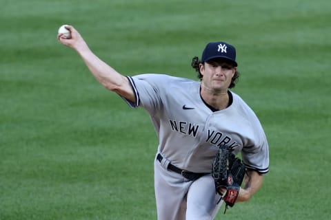 WASHINGTON, DC – JULY 23: Gerrit Cole #45 of the New York Yankees throws a pitch against the Washington Nationals during the first inning in the game at Nationals Park on July 23, 2020 in Washington, DC. (Photo by Rob Carr/Getty Images)