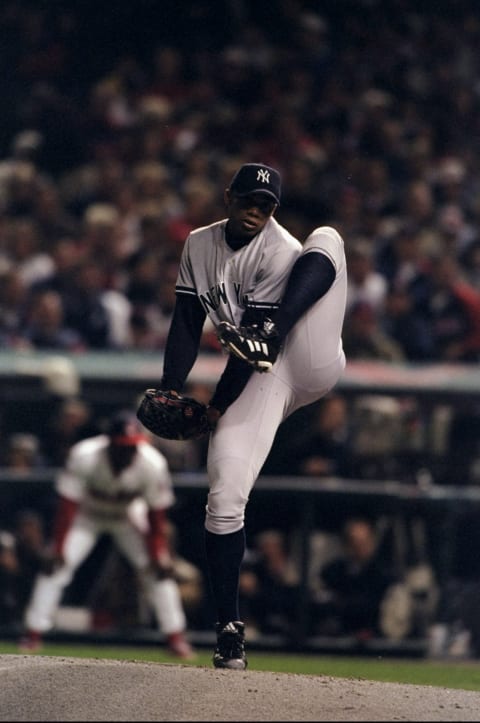 Pitcher Orlando Hernandez #26 of the New York Yankees in action during the American League Championship Series.