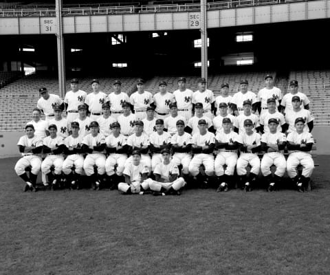 Members of the New York Yankees pose for a team portrait prior to a doubleheader on September 28, 1951 against the Boston Red Sox at Yankee Stadium in New York, New York. (Photo by: Kidwiler Collection/Diamond Images/Getty Images)