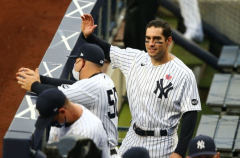 Mike Tauchman #39 of the New York Yankees in action against the Boston Red Sox at Yankee Stadium on August 16, 2020 in New York City. New York Yankees defeated the Boston Red Sox 4-2. (Photo by Mike Stobe/Getty Images)