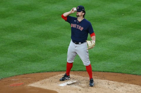 NEW YORK, NEW YORK - AUGUST 01: Zack Godley #60 of the Boston Red Sox reacts during the second inning against the New York Yankees at Yankee Stadium on August 01, 2020 in New York City. (Photo by Mike Stobe/Getty Images)