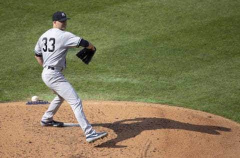 PHILADELPHIA, PA - AUGUST 05: J.A. Happ #33 of the New York Yankees throws a pitch against the Philadelphia Phillies during Game One of the doubleheader at Citizens Bank Park on August 5, 2020 in Philadelphia City. The Phillies defeated the Yankees 11-7. (Photo by Mitchell Leff/Getty Images)