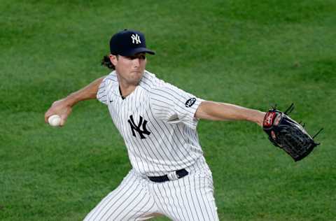 Gerrit Cole #45 of the New York Yankees in action against the Philadelphia Phillies at Yankee Stadium on August 03, 2020 in New York City. The Yankees defeated the Phillies 6-3. (Photo by Jim McIsaac/Getty Images)