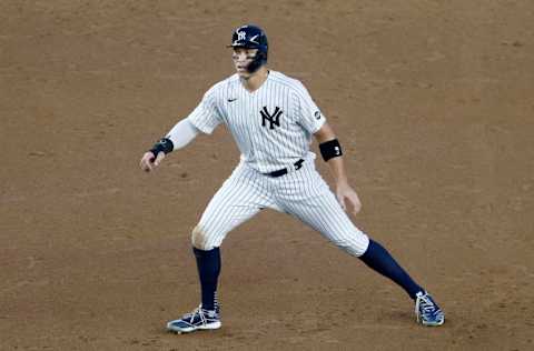 NEW YORK, NEW YORK - AUGUST 03: (NEW YORK DAILIES OUT) Aaron Judge #99 of the New York Yankees in action against the Philadelphia Phillies at Yankee Stadium on August 03, 2020 in New York City. The Yankees defeated the Phillies 6-3. (Photo by Jim McIsaac/Getty Images)