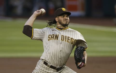 Starting pitcher Dinelson Lamet #29 of the San Diego Padres throws a pitch against the Arizona Diamondbacks during the second inning of the MLB game at Chase Field on August 14, 2020 in Phoenix, Arizona. (Photo by Ralph Freso/Getty Images)