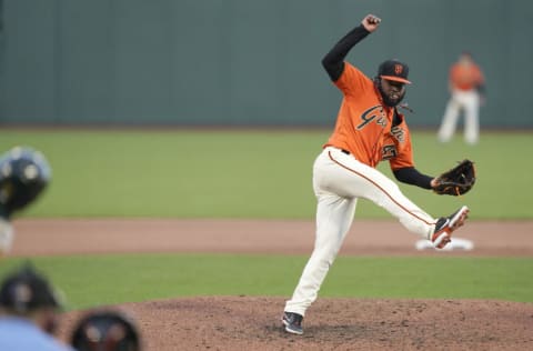 SAN FRANCISCO, CALIFORNIA - AUGUST 14: Johnny Cueto #47 of the San Francisco Giants pitches against the Oakland Athletics in the top of the fourth inning at Oracle Park on August 14, 2020 in San Francisco, California. (Photo by Thearon W. Henderson/Getty Images)