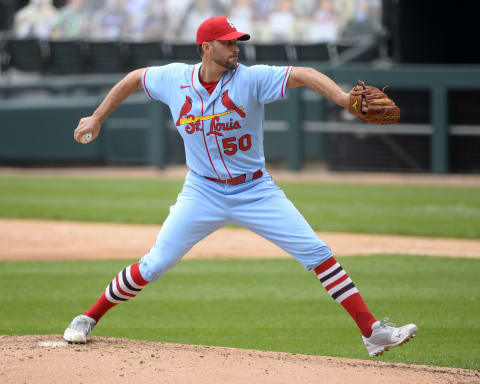 Adam Wainwright #50 of the St. Louis Cardinals (Photo by Ron Vesely/Getty Images)