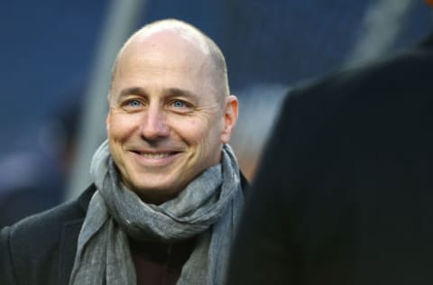 NEW YORK, NEW YORK - OCTOBER 17: New York Yankees General Manager Brian Cashman looks on during batting practice prior to game four of the American League Championship Series against the Houston Astros at Yankee Stadium on October 17, 2019 in New York City. (Photo by Mike Stobe/Getty Images)