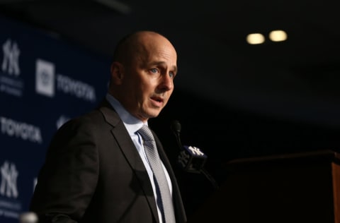 NEW YORK, NEW YORK - DECEMBER 18: New York Yankee general manager Brian Cashman speaks to the media during the New York Yankees press conference to introduce Gerrit Cole at Yankee Stadium on December 18, 2019 in New York City. (Photo by Mike Stobe/Getty Images)