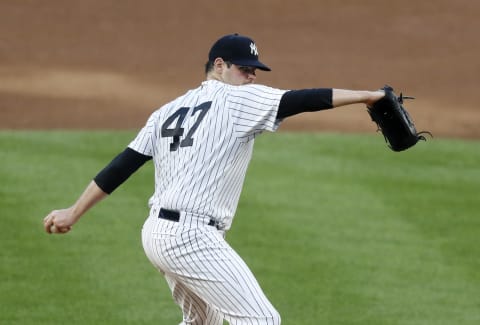 Jordan Montgomery #47 of the New York Yankees in action against the Atlanta Braves at Yankee Stadium on August 11, 2020 in New York City. The Yankees defeated the Braves 9-6. (Photo by Jim McIsaac/Getty Images)