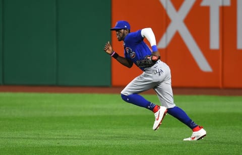 Cameron Maybin #15 of the Chicago Cubs in action during the game against the Pittsburgh Pirates at PNC Park on September 2, 2020 in Pittsburgh, Pennsylvania. (Photo by Joe Sargent/Getty Images)